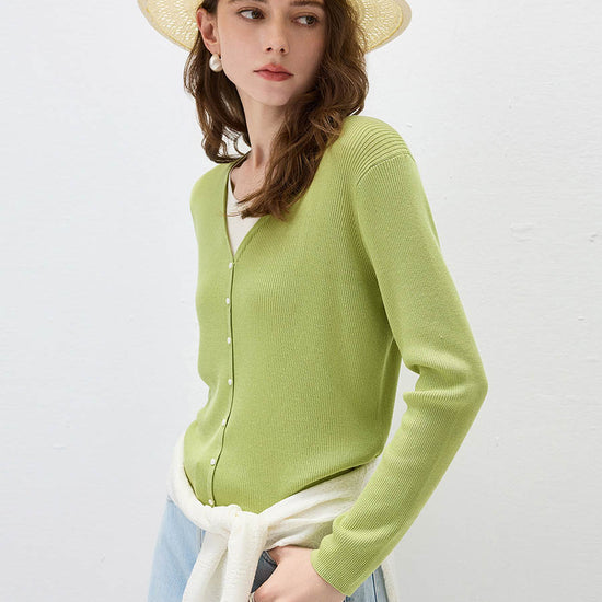 COMOBOCA Women's Ribbed Knit V-Neck Faux Cardigan