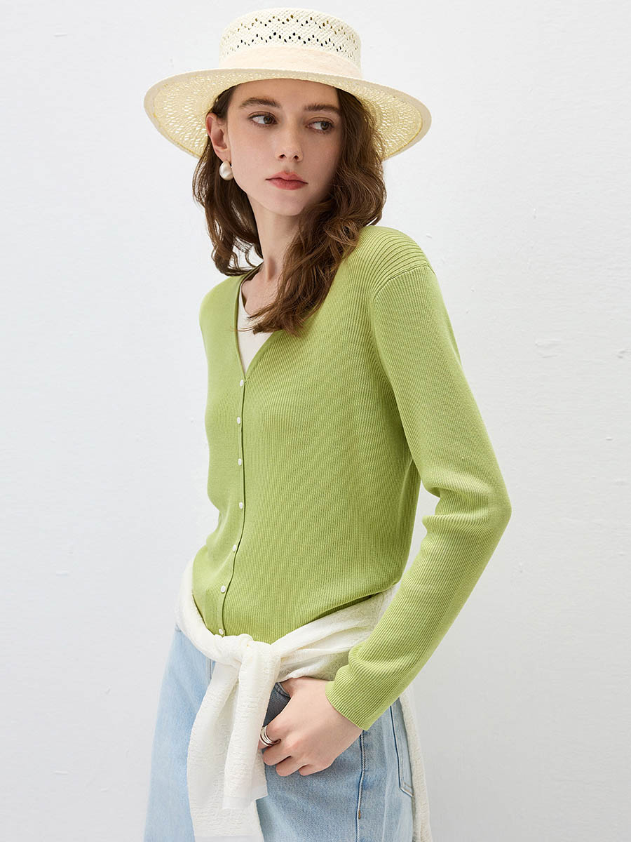 COMOBOCA Women's Ribbed Knit V-Neck Faux Cardigan