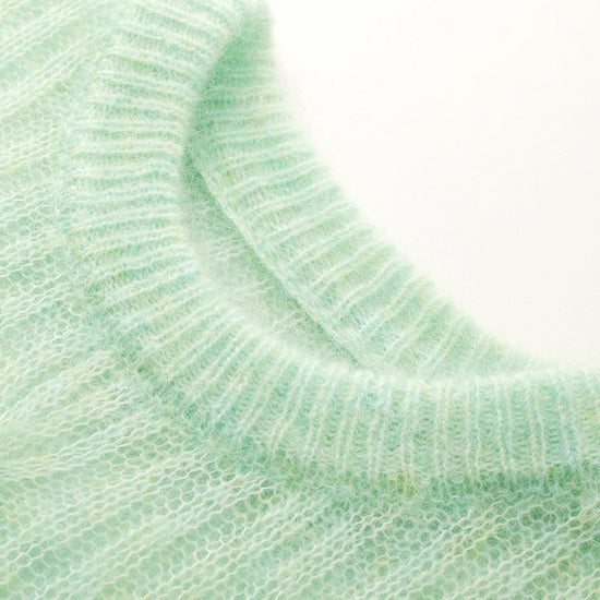 COMOBOCA Women's Mohair Cable Knit Round Neck Sweater