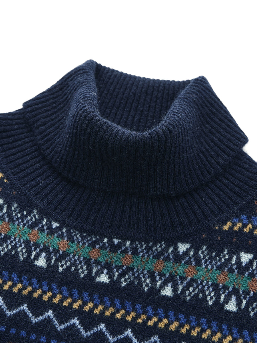 COMOBOCA 100% Cashmere Women's Fair Isle Turtleneck Sweater