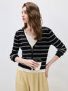COMOBOCA Women's Striped Ribbed Knit Faux 2-in-1 Zip Cardigan