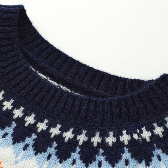 COMOBOCA 100% Wool Kids' Fair Isle Round Neck Sweater