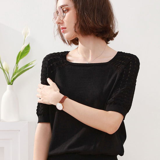 COMOBOCA 100% Mulberry Silk Women's Textured T-Shirt