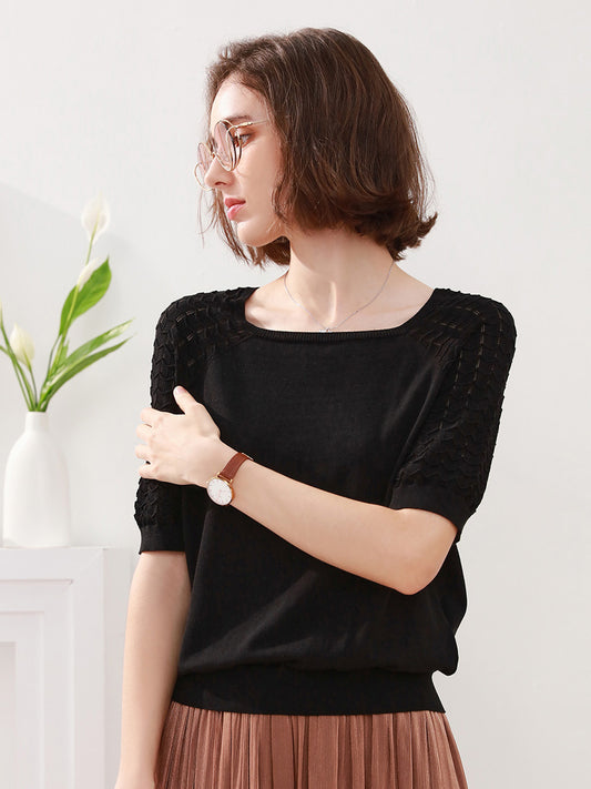 COMOBOCA 100% Mulberry Silk Women's Textured T-Shirt
