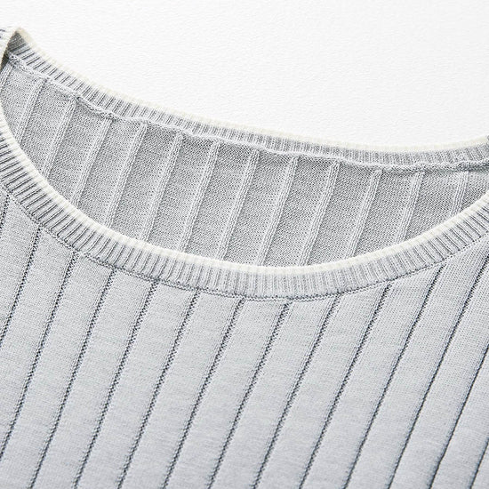 COMOBOCA Women's Ribbed Color Block Round Neck Knit Sweater