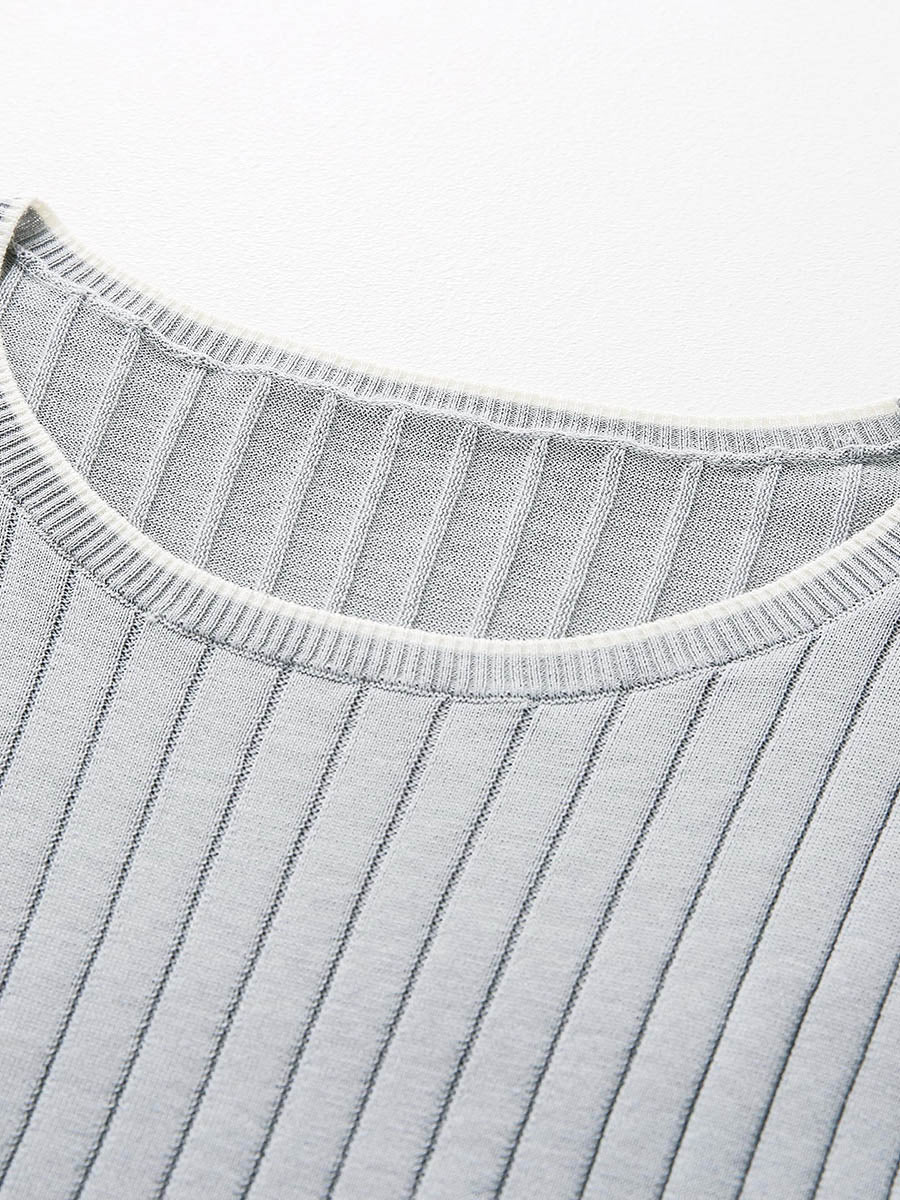 COMOBOCA Women's Ribbed Color Block Round Neck Knit Sweater