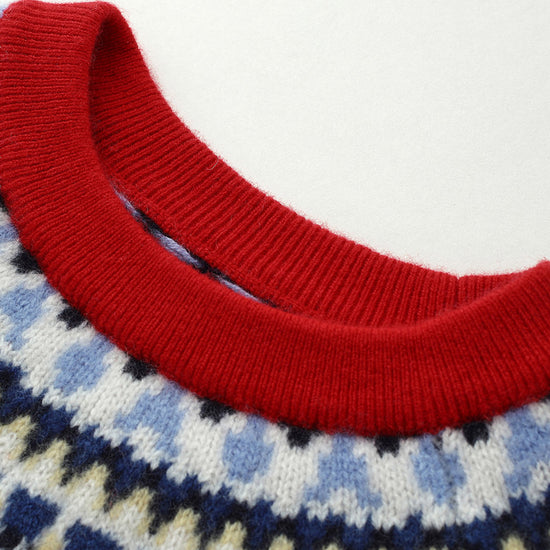 COMOBOCA 100% Wool Kids' Fair Isle Reindeer Round Neck Sweater
