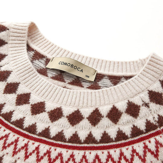 COMOBOCA 100% Wool Women's Geometric Fair Isle Knit Sweater