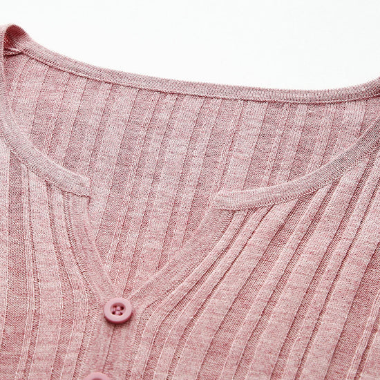 COMOBOCA Women's Ribbed V-Neck Faux Cardigan Sweater