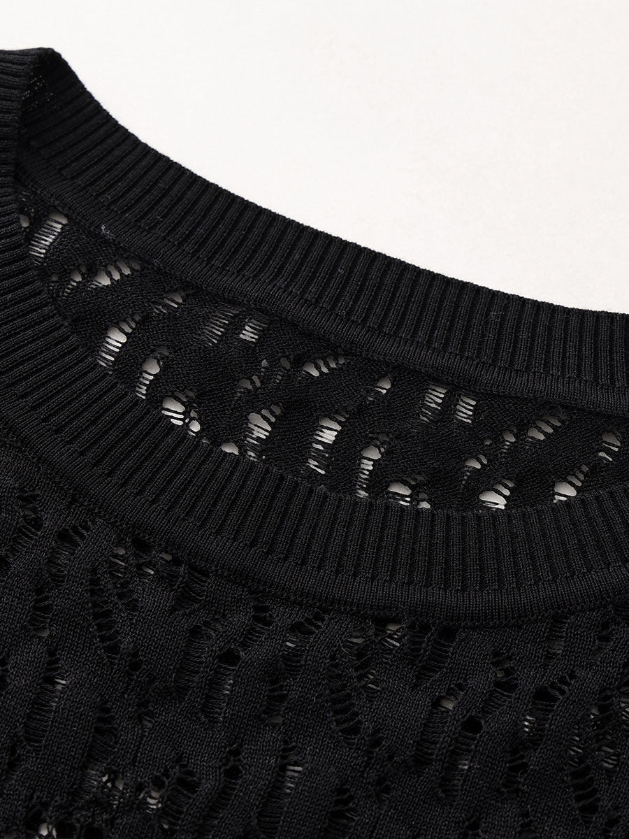 COMOBOCA Women's Openwork Round Neck Knit Sweater