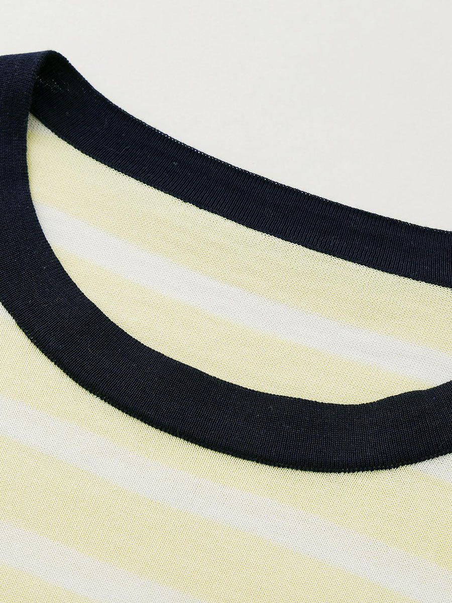 COMOBOCA Women's Stripe Round Neck Knit Sweater