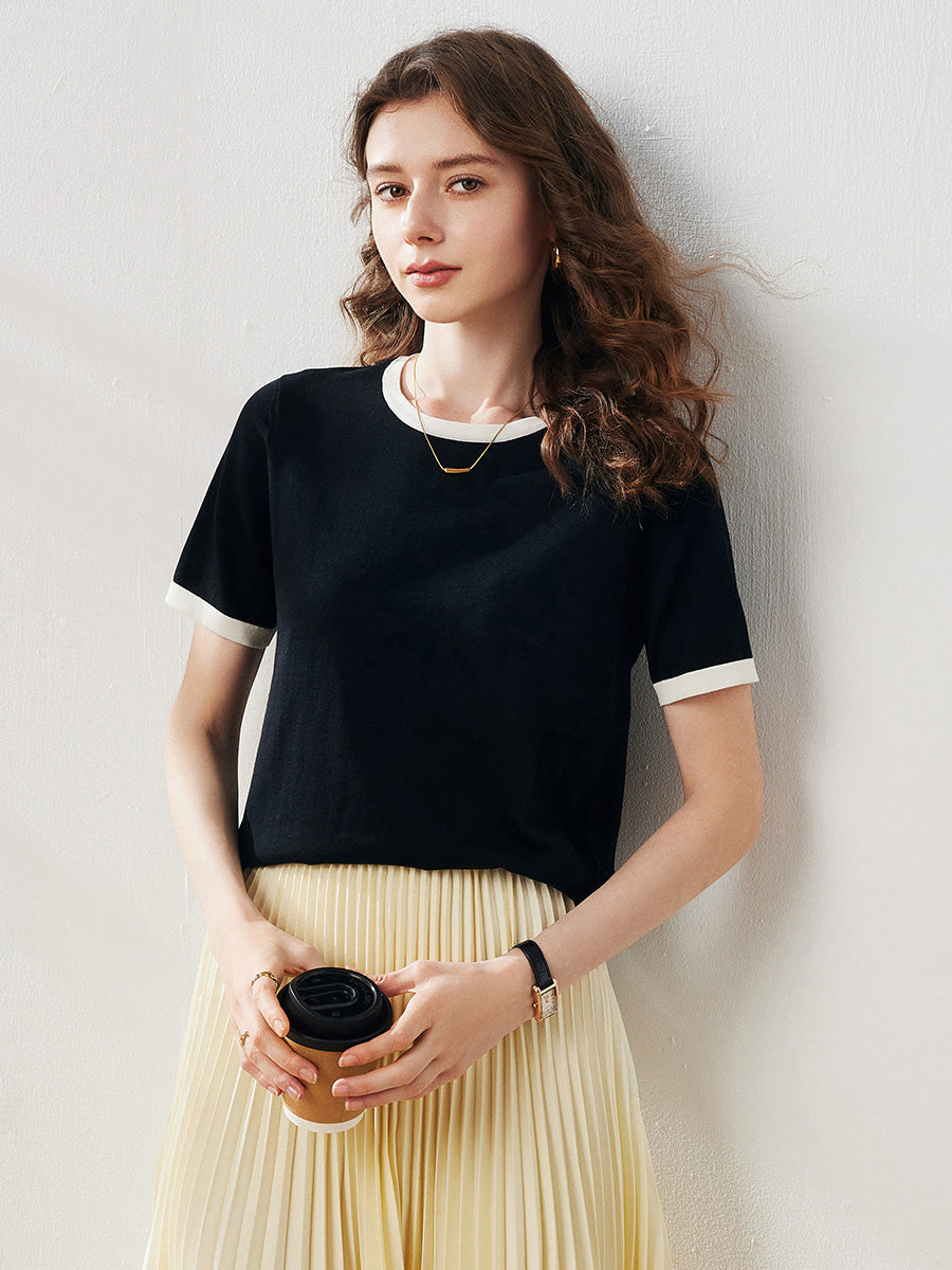 COMOBOCA Women's Retro Ringer Cotton Silk T-Shirt