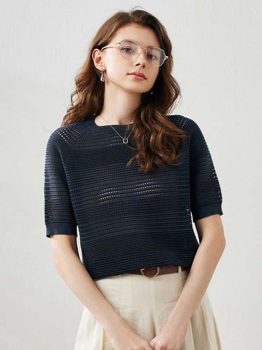 COMOBOCA Women's Ribbed Perforated T-Shirt