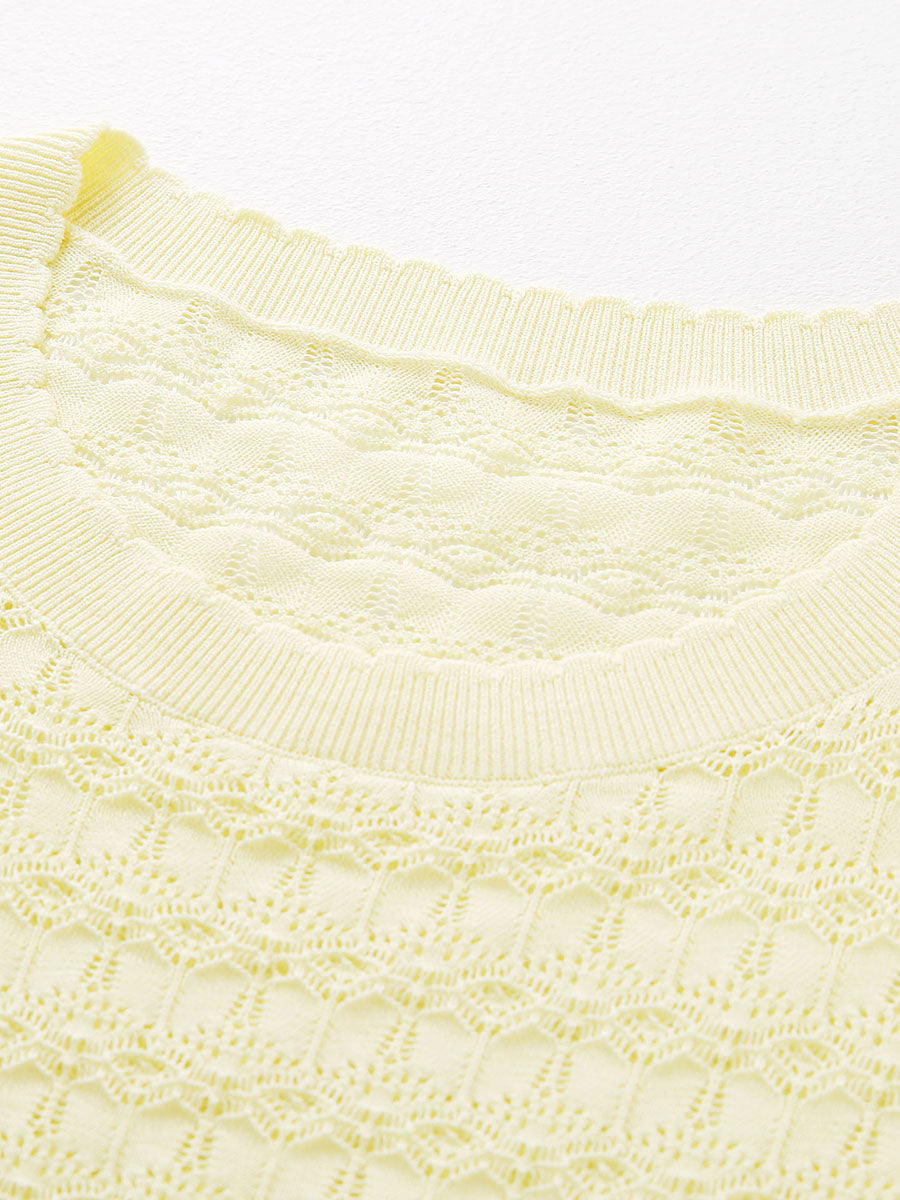 COMOBOCA Women's Openwork Round Neck Knit Sweater