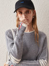 COMOBOCA 100% Cashmere Women's Striped Sleeve Round Neck Sweater