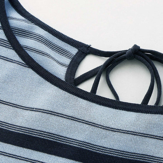 COMOBOCA Women's Striped Back Tie Knit Sweater