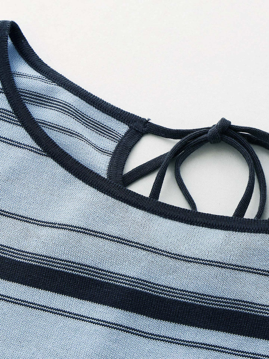 COMOBOCA Women's Striped Back Tie Knit Sweater