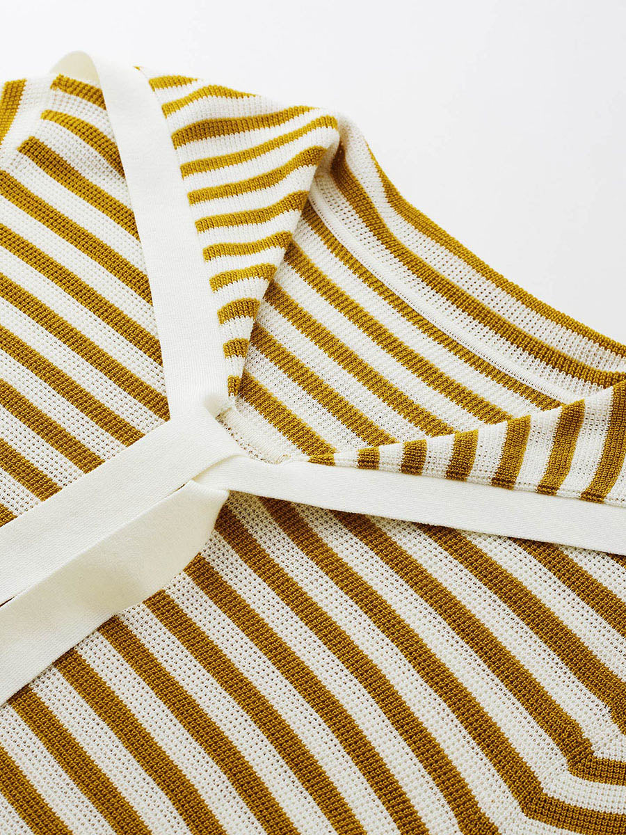 COMOBOCA Women's Striped Sailor Collar Tie Front Knit Sweater