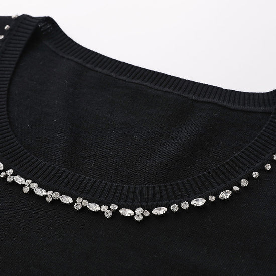 COMOBOCA Women's Cotton Silk Jeweled Neckline T-Shirt