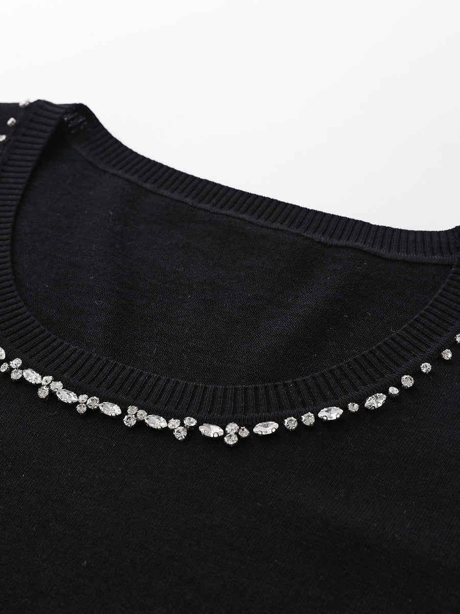 COMOBOCA Women's Cotton Silk Jeweled Neckline T-Shirt