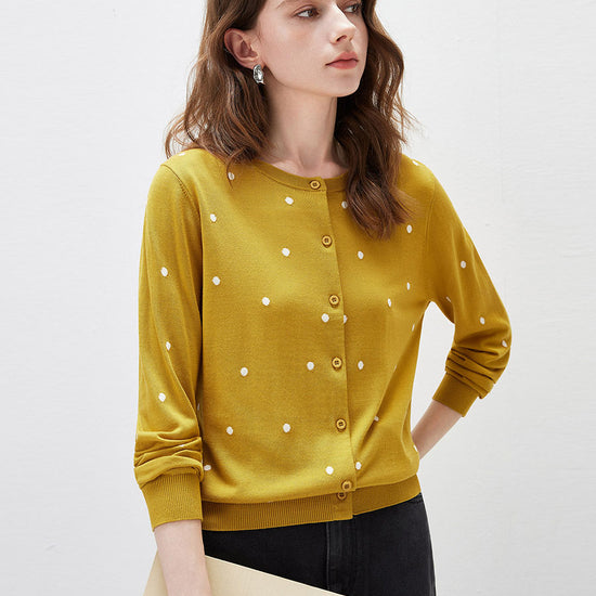 COMOBOCA Women's Lyocell Polka Dot Knit Cardigan