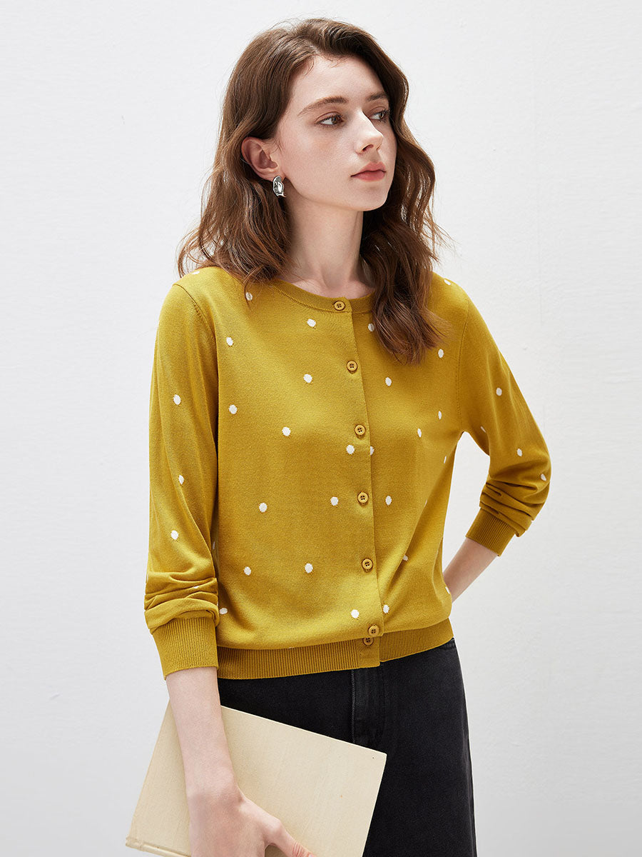 COMOBOCA Women's Lyocell Polka Dot Knit Cardigan