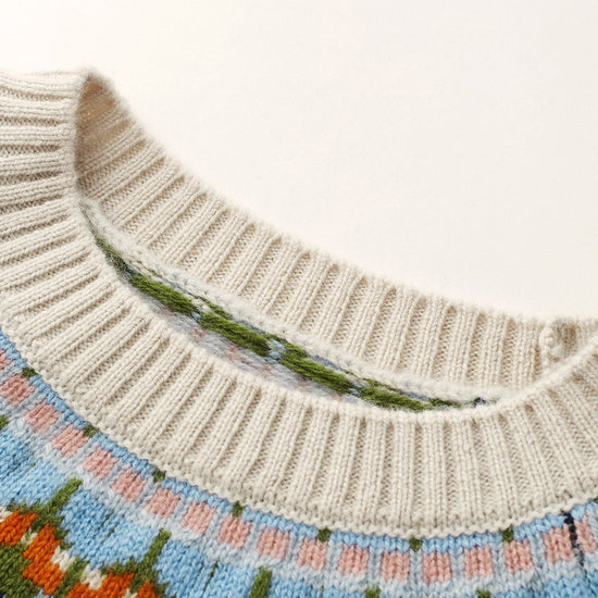 COMOBOCA 100% Wool Kids' Cable Fair Isle Round Neck Sweater