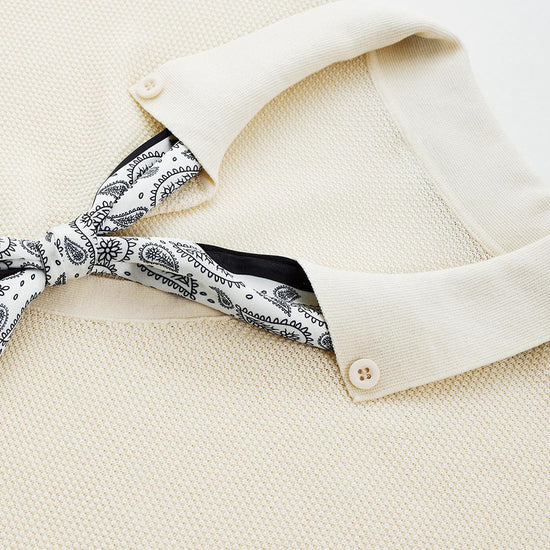 COMOBOCA Women's Paisley Scarf Polo Collar Waffle Knit T-Shirt