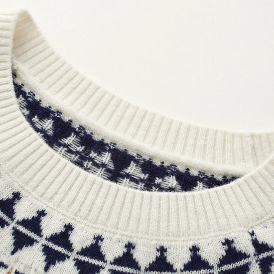 COMOBOCA 100% Wool Kids' Fair Isle Snowflake Round Neck Sweater