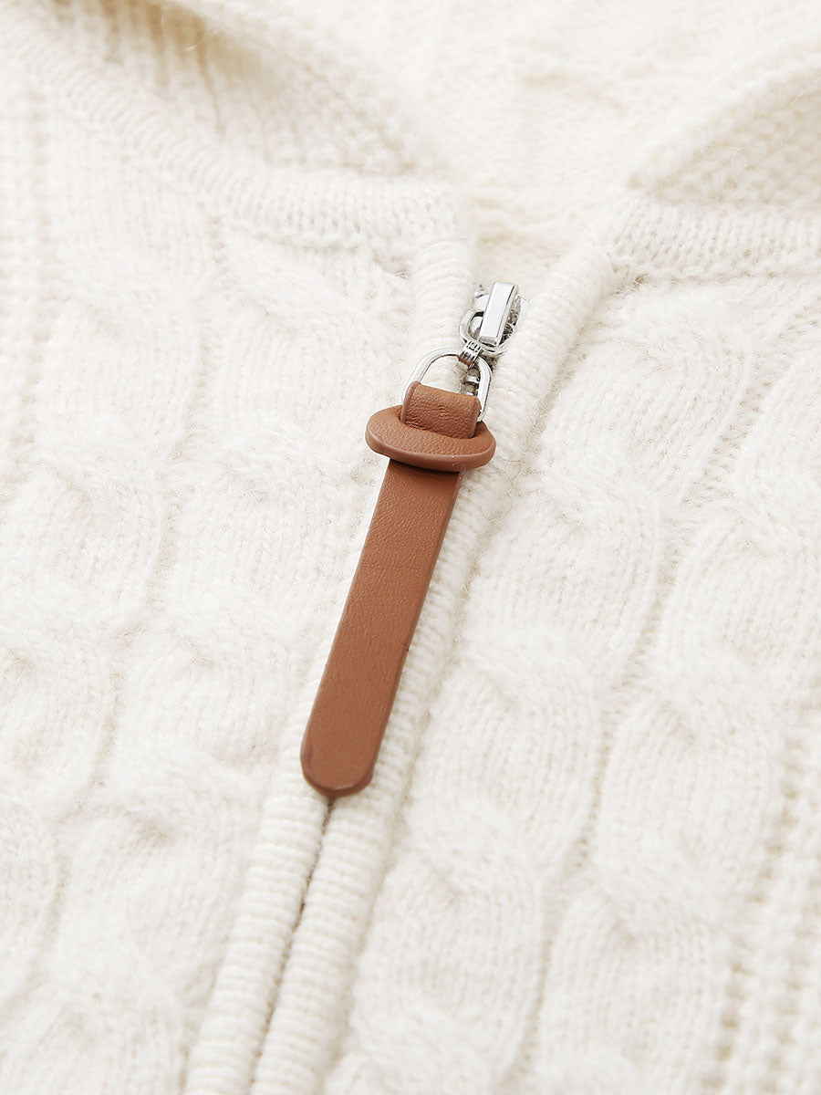 COMOBOCA 100% Wool Women's Cardigan Cable Knit Hoodie