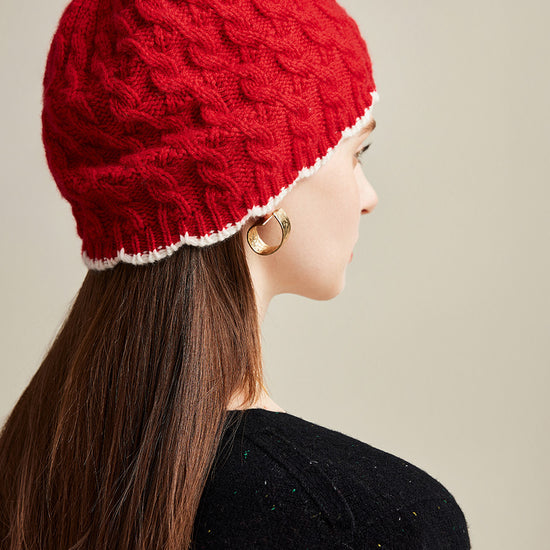 COMOBOCA 100% Cashmere Women's Cable Knit Beanie