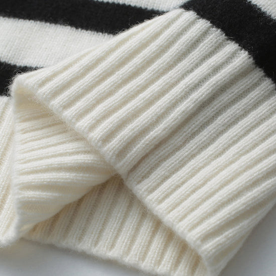 COMOBOCA 100% Cashmere Women's Striped Half-Zip Knit Sweater