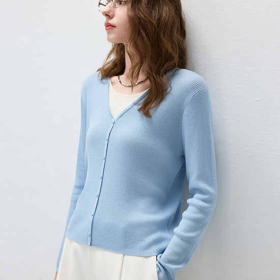 COMOBOCA Women's Ribbed Knit V-Neck Faux Cardigan