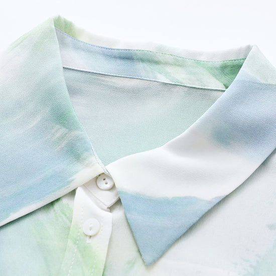 COMOBOCA 100% Mulberry Silk Women's Watercolor Print Shirt