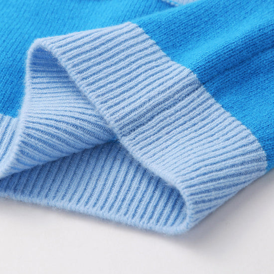 COMOBOCA 100% Wool Kids' Geometric Color Block Striped Knit Sweater