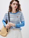 COMOBOCA Women's Layered Striped Round Neck Knit Sweater