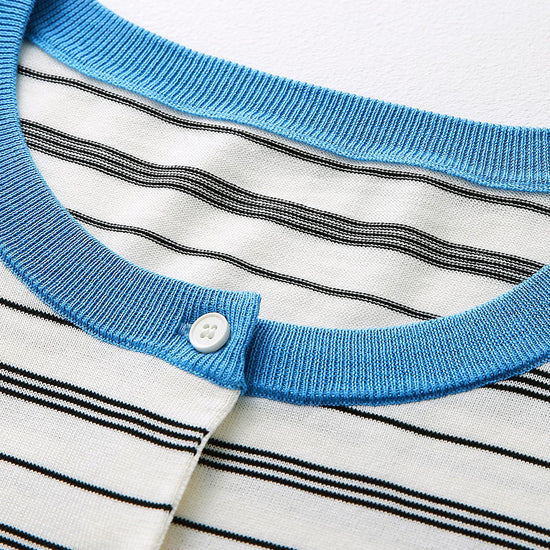 COMOBOCA Women's Striped Color Block Button Front Cardigan