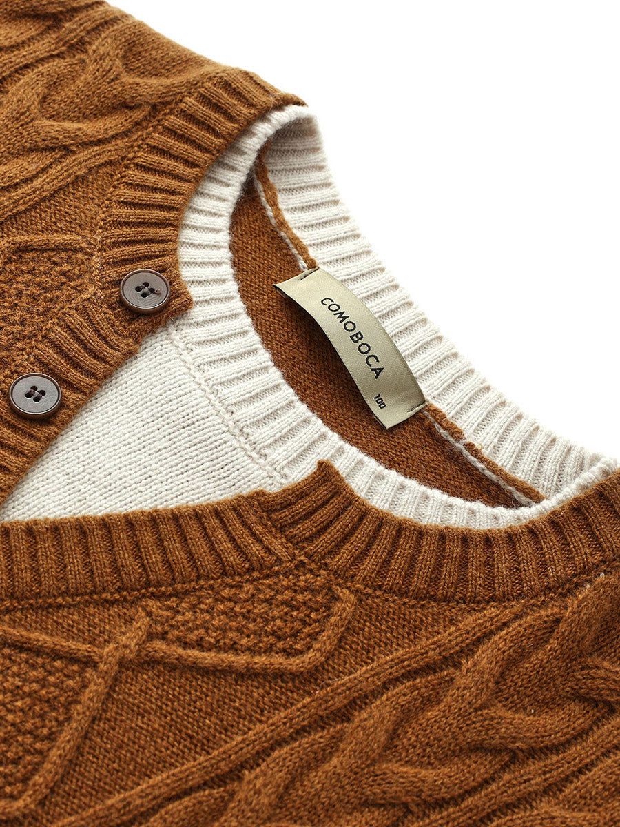 COMOBOCA 100% Wool Women's V-Neck Cable Knit Sweater