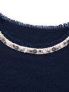 COMOBOCA 100% Cashmere Women's Fringed Hem Floral Sweater