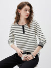 COMOBOCA Women's Stripe Henley Round Neck Sweater