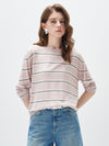 COMOBOCA Light Pink Women's Striped Round Neck Knit Sweater