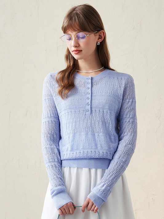 COMOBOCA 100% Wool Women's Stylish Lace Knit Sweater