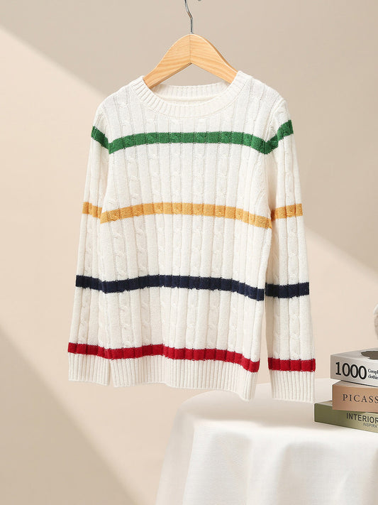 COMOBOCA 100% Wool Kids' Colorful Striped Knit Sweater