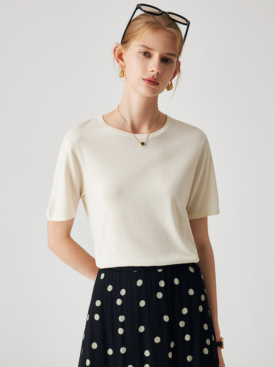 COMOBOCA Cloudy Women's Essential Round Neck Knit T-Shirt