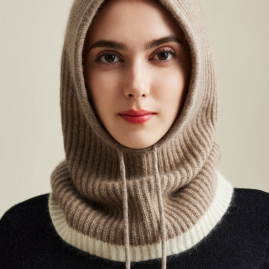 COMOBOCA 100% Cashmere Women's Ribbed Cozy Reversible Knit Hood