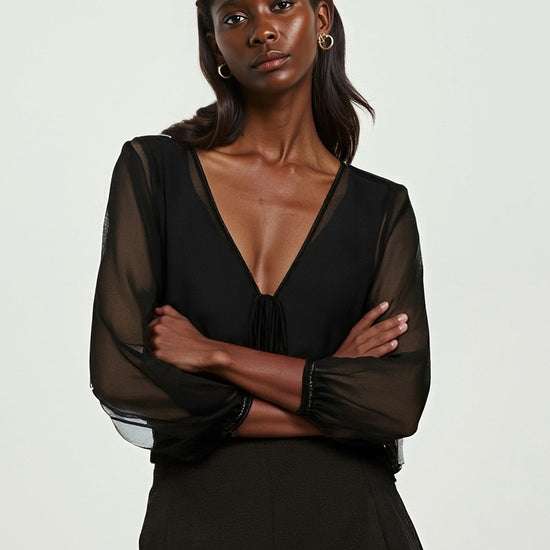 COMOBOCA 100% Mulberry Silk Women's Tie-Front Blouse