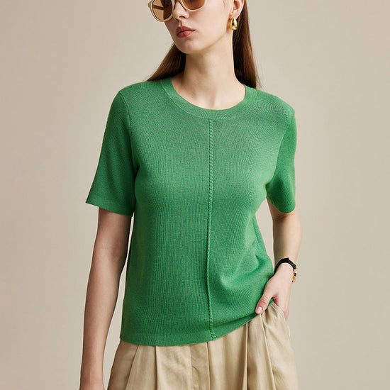 COMOBOCA Women's Wool Worsted Center Seam Knit T-shirt