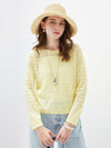 COMOBOCA Women's Openwork Round Neck Knit Sweater