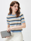 COMOBOCA Women's Multi-Color Stripe Knit T-Shirt