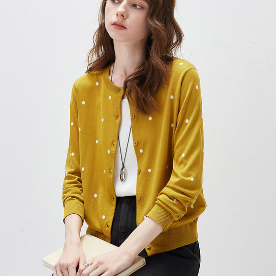 COMOBOCA Women's Lyocell Polka Dot Knit Cardigan